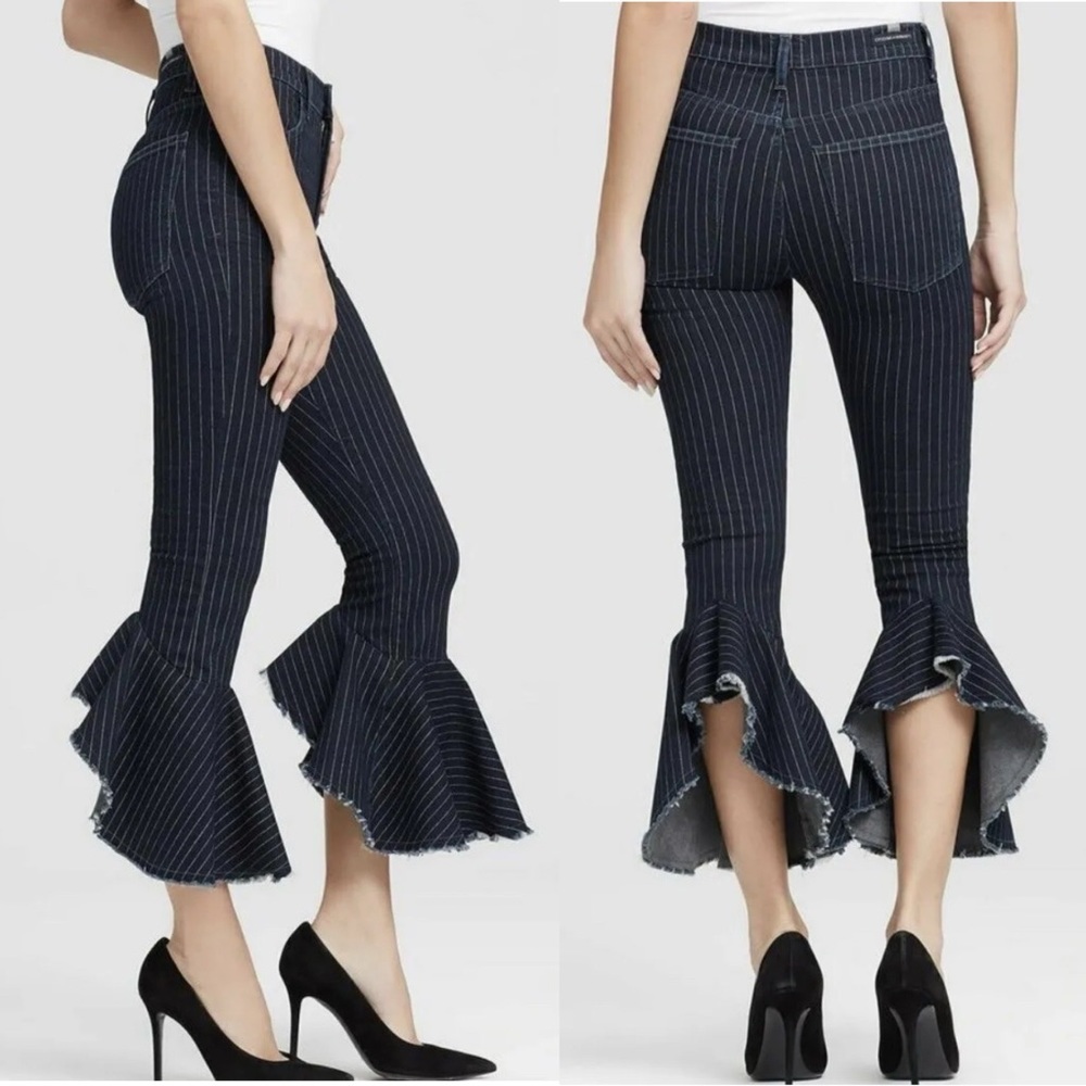 Citizen Of Humanity Drew Flounce High Rise Jeans Blue Pinstripe‎ Flare Size 24